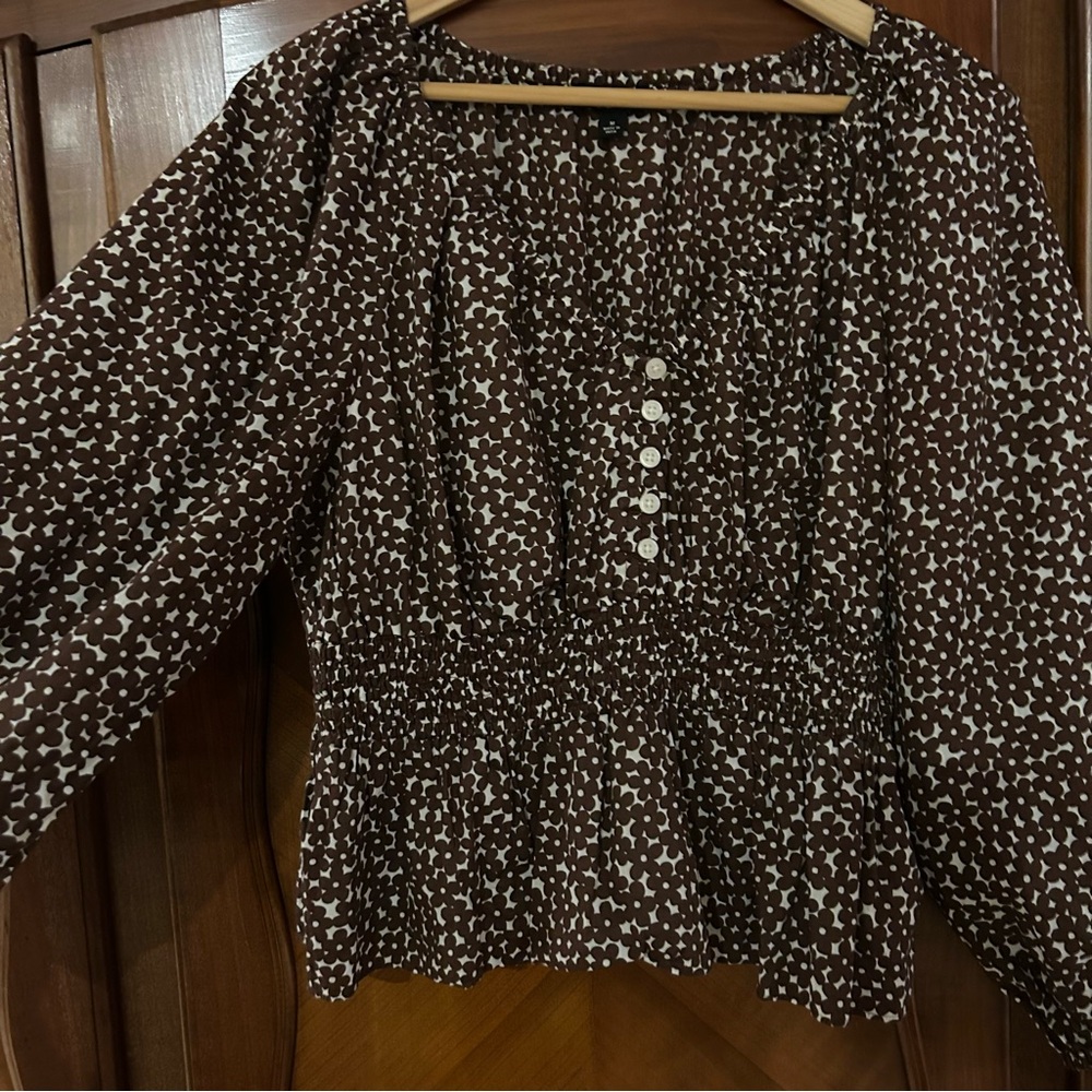 J.Crew brown/cream peplum top with Daisy’s print Size Medium - Picture 4 of 7